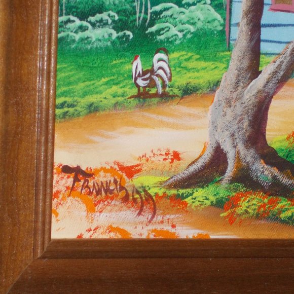 Vintage Farm Living acrylic painting 8"x10" signed & framed in wood frame - Picture 4 of 5